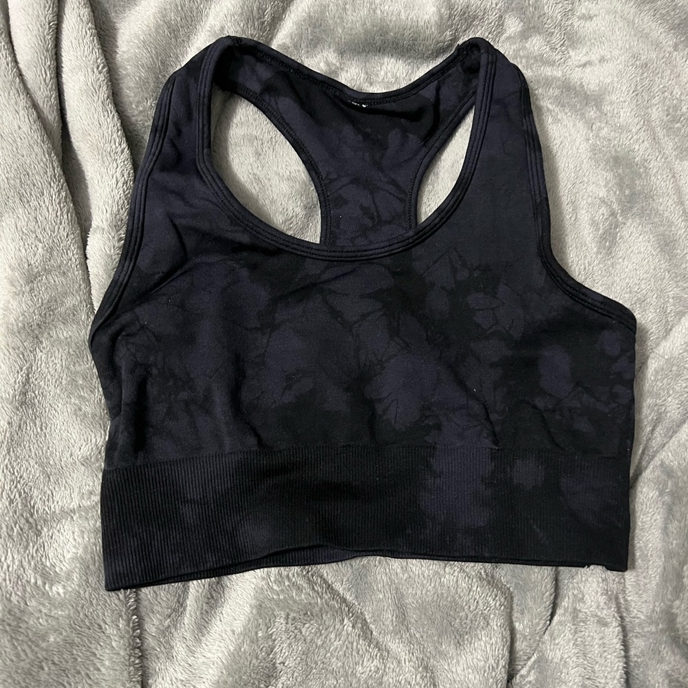 Black acid washed sports bra